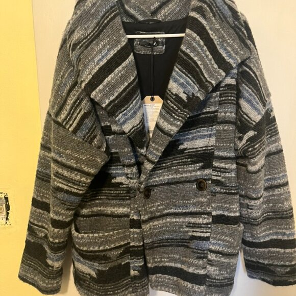 prAna Arria Sweater Jacket Southwest Charcoal Aztec Coat Shawl Collar - Picture 3 of 6